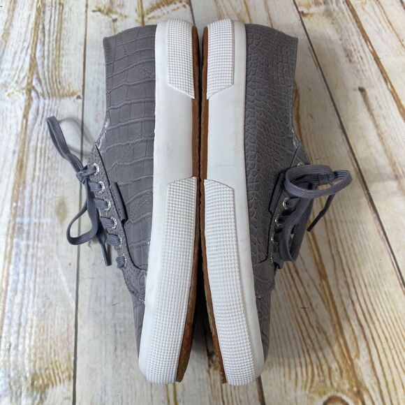 Superga Grey Croc Embossed Womens Size 9.5 Lace Up Sneakers Shoes Mens Sz 8 EUC - Picture 7 of 10